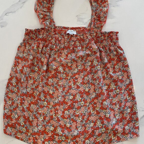 Loft - Wide Strap Tank Top, Yellow/ Red/ Burnt Orange, Floral, Size M - Picture 4 of 8